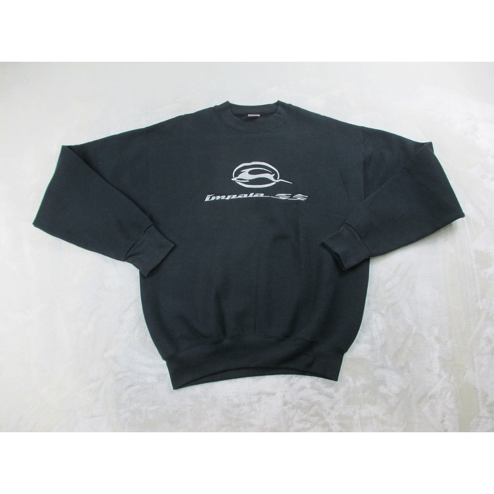 VINTAGE Fruit Of The Loom Sweater Mens Large Black Chevy Impala SS USA Pullover*